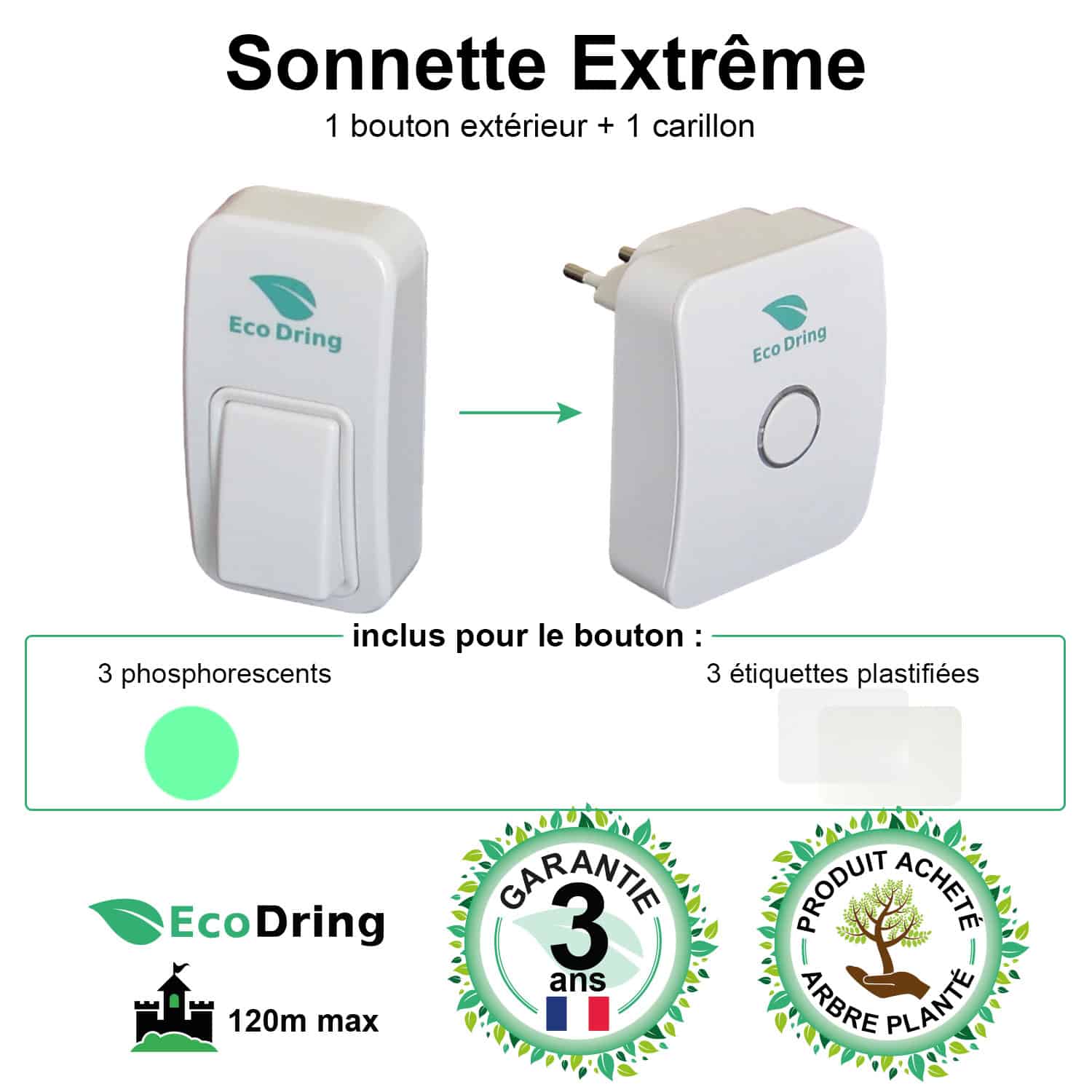 Kit sonnette sans fil et sans pile écologique – SonnEco 12 – Blanc - Fast  Led Technology