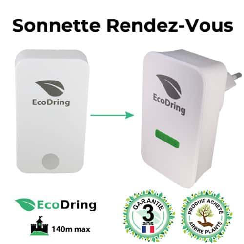 Sonnette sans fil sans pile : Carillon sans fil Ecodring