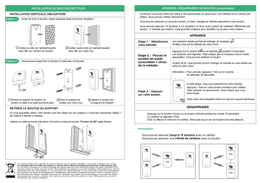 Sonnette sans Fil Etanche, Carillon sans Fil sans Pile, 150M Bouton Sonnette  Auto-Alimenté avec 52 Carillon,5 Mode Volume, Alerte LED, Utile pour Porte  de Maison, Bureau : : Bricolage