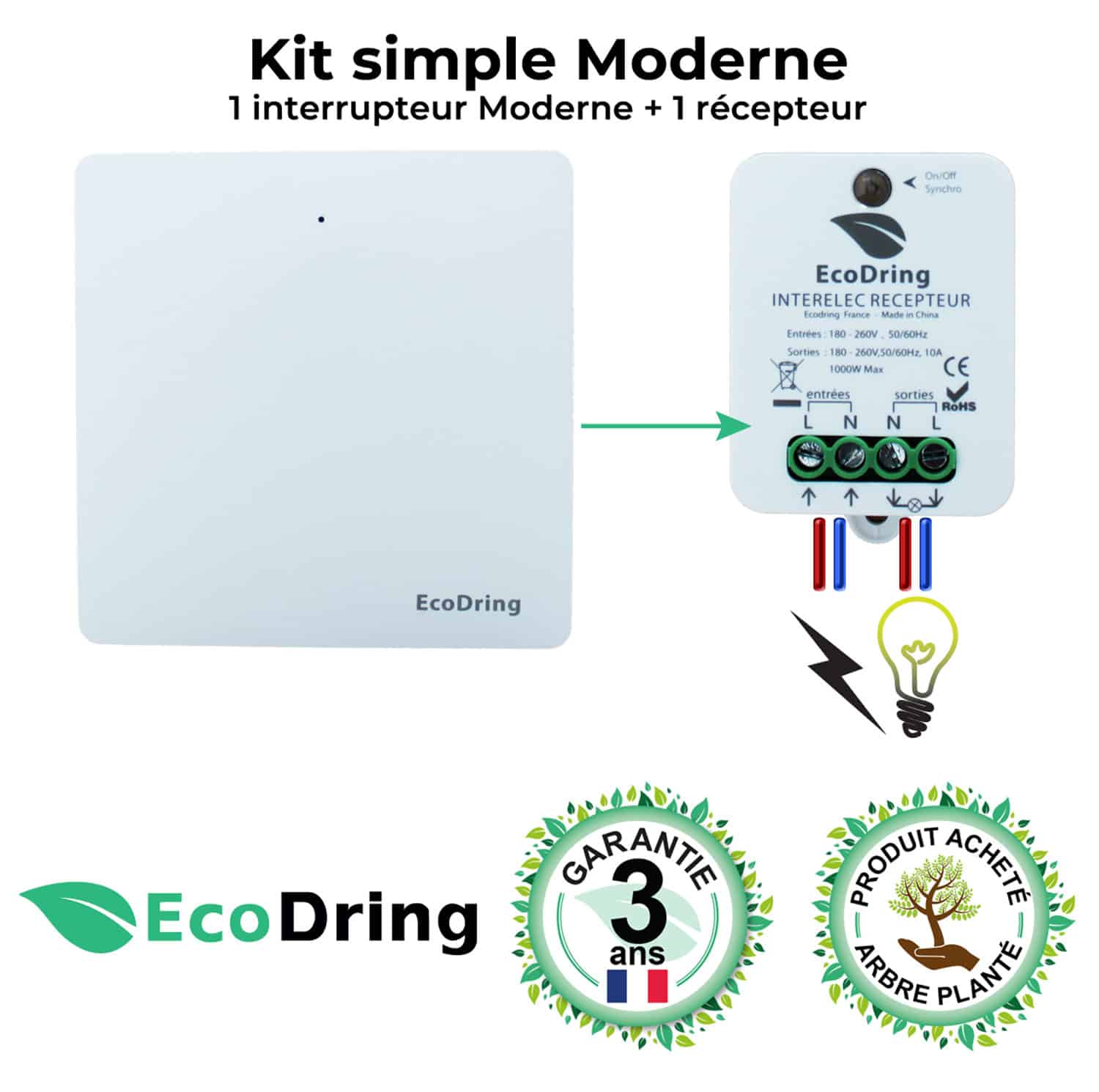 Interrupteur INTERELEC - Simple ou Va et vient sans fil - Nouveau modèle  2022 !